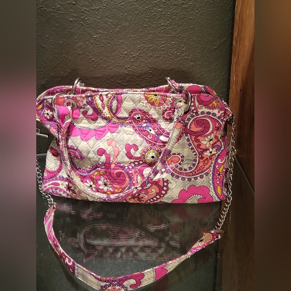 Vera Bradley Retired 2007 Paisley Meets Plaid Pink/Gray Satchel Shoulder Strap